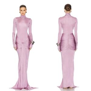 HELSA Slinky Jersey Sarong Maxi Dress in the Elderberry color